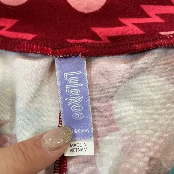 LuLaRoe Disney Minnie Mouse Women’s TallCurvy Aztec Geometric Red Pink Leggings - Picture 3 of 5